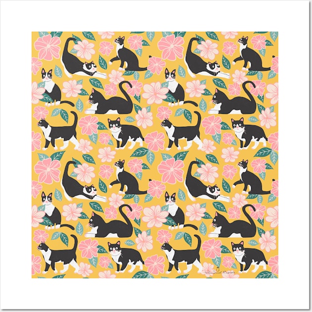 Cats & Blooms - Yellow Pink Palette Wall Art by thewhimsicalrepose